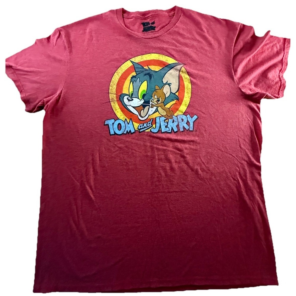 Tom and Jerry Graphic T-Shirt Mens XL Red Heather Short Sleeve Cartoon Tee